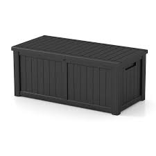 Patiowell Pasb120w0 120 Gal Outdoor Storage Plastic Resin Deck Box Large Patio Storage Container In Black