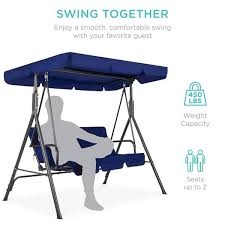 Metal Patio Swing With Blue Cushion