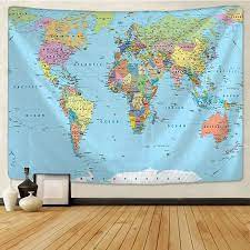 World Map Tapestry Wall Hanging Tapis