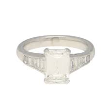 Emerald Cut Diamond Ring With Baguette Cut Shoulders White Gold