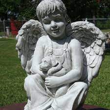Concrete Boy Angel With Dog Statue