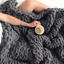 watnature dark grey chunky knit blanket