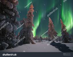 Winter Scene Northern Lights Aurora Stock Photo Edit Now