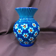 Mexican Red Clay Pottery Vase In Blue