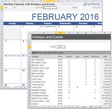 monthly calendar with holidays for excel