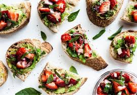 Stock up on healthy stoner snacks. Strawberry Bruschetta Avocado Toast Dishing Up The Dirt Healthy Stoner Snacks Healthy Munchies Vegan Appetizers