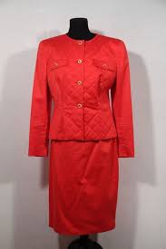 Chiara Boni Auth Vintage Red Cotton Suit Quilted Jacket And Skirt Set Sz 46 It Is