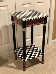 Painted Accent Table Plaid Table Black