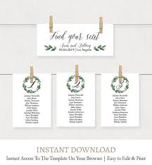 Greenery Seating Cards Hanging Seating Cards Editable