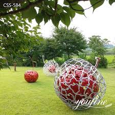 Large Red Cherry Sculpture Lawn Decor