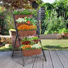 Costway 5 Tier Vertical Garden Planter Box Elevated Raised Bed With 5 Container Brown