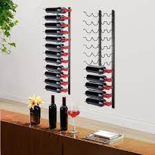 Vevor Wall Mounted Wine Rack 2 X 12 Bottles Wine Rack Black Steel Vertical Wine Rack Design Simple Storage Wall Rack