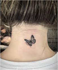 3d simple butterfly tattoo back of neck