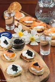 russian blinis with sour cream caviar