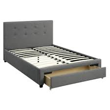 gray upholstered wooden queen bed