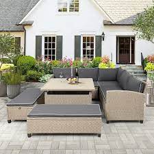 Tunearary Modern 6 Piece Patio Wicker Outdoor Sectional Sofa With Gary Cushion For Garden Poolside