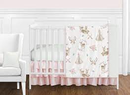Deer Fl Baby Girl Crib Bedding Set
