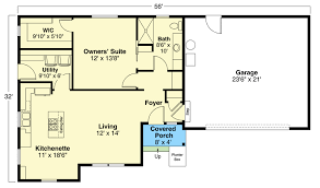 Country Ranch House Plan With 1 Bedroom