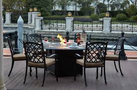 Patio Furniture Dining Set Cast Aluminum 60 Round Propane Fire Pit Table 7pc Madsion