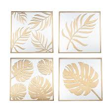 set 4 gold metal glass leaf design