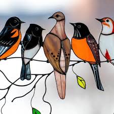 Stained Glass Birds On A Wire Window