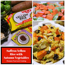 saffron yellow rice with autumn vegetables