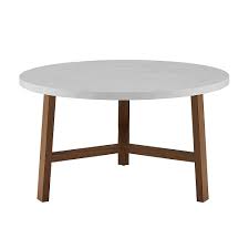 Wood coffee table from minimalist to wonderfully intricate. Walker Edison 30 Round Coffee Table White Marble Pecan Bbf30emctpc Best Buy