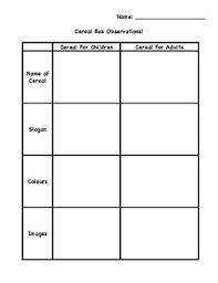 Cereal Box Observation Tracking Chart Media Literacy