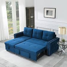 Blue Velvet Sleeper Sectional Sofa