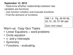 Copy Quiz Topics Linear Equations