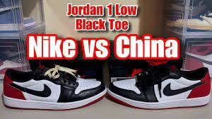nike vs fake jordan 1 low black toe