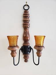 Wood Metal Candle Holder Wall Sconce