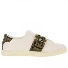 Fendi Slip On Leather Sneakers With Ff All Over Buckle