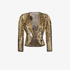 Buy fausto puglisi women's metallic gold cropped leather jacket. One Vintage Gold Cropped Sequins Blazer Browns