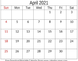 Suitable for appointments and engagements, as a monthly planner (or weekly planner), month overview. April 2021 Calendar Free Download Calendar News
