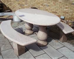 Granite Oval Table And 2 Benches