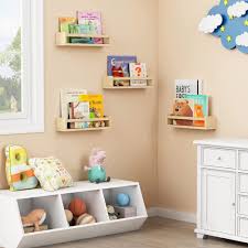 Natural Wood Nursery Book Shelves Wall