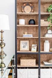 bookcase makeover black and wood oak