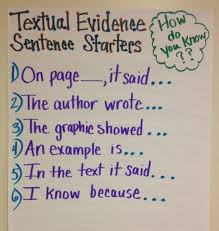 Textural Evidence Sentence Starters Anchor Chart Middle