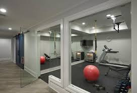 Basement Home Gym Mirrored Wall Design