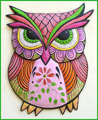 Painted Metal Art Owl Wall Hanging