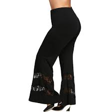 2019 Womens Plus Size Pants Sexy High Waist Leggings Pants Trousers Lace Panel Casual Flare Black Yoga Leggings Es From Youtuo 34 56 Dhgate Com