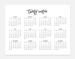 2019 Calendar Simple Calendar 2019 Year Calendar 2019 Etsy