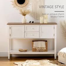 Homcom Vintage Console Table With 2 Drawers And Cabinets Retro Sofa Table For Entryway Living Room And Bedroom White
