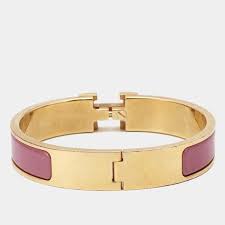 pink enamel gold plated bracelet hermes