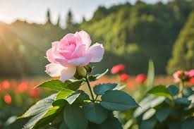 Premium Photo A Pink Rose In A Garden