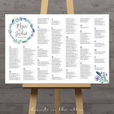Table Seating Plan Wedding Printable Blue Floral Reception