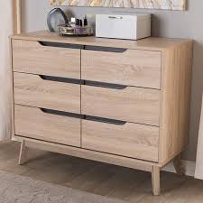 Amazon Com Baxton Studio Fella 6 Drawer Dresser Mid Century Light Brown Gray Particle Board Mdf With Pu Paper Furniture Decor