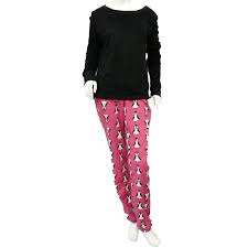 Flirtitude Womens Pink Black Penguin Pajamas Fleece Pajama Set L