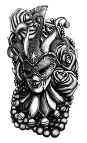 Black And Grey Mardi Gras With Roses Tattoo Design By Lewis